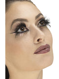 Close-up of long black winged false eyelashes