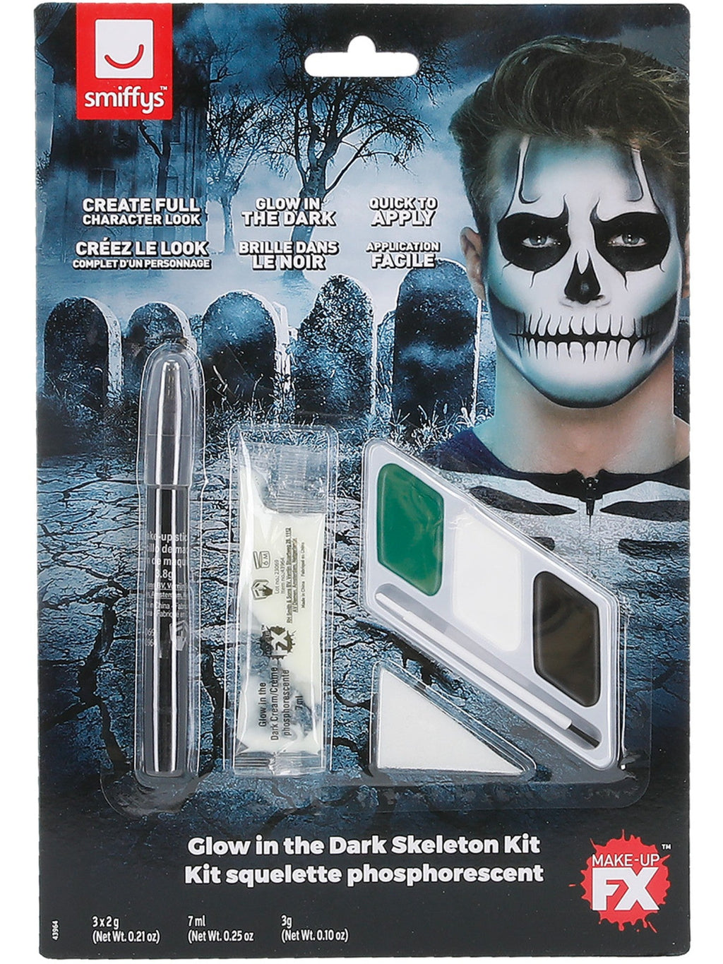 Glow in the dark skeleton make-up kit in its retail packaging