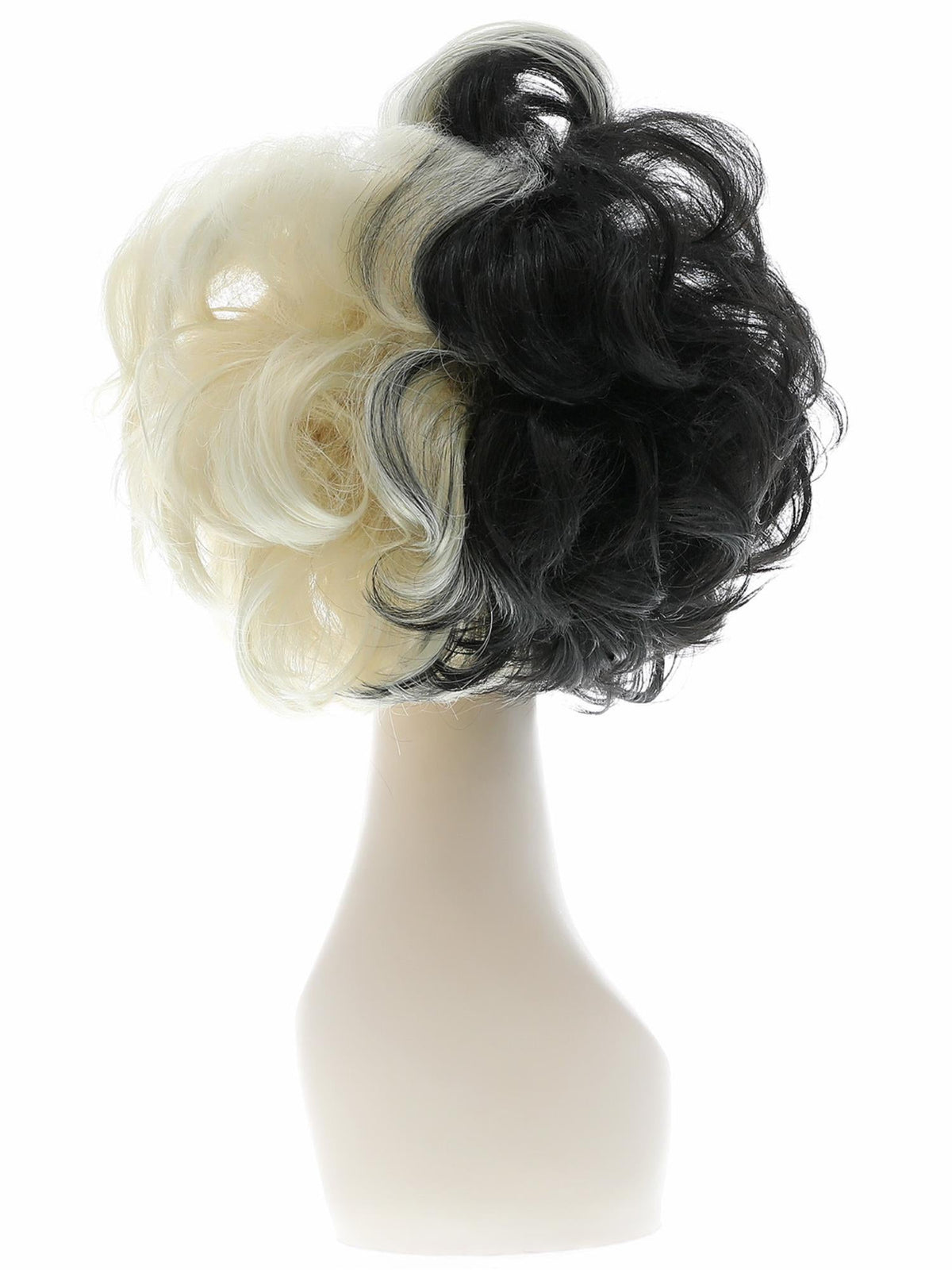 Black and white evil madame wig, back view
