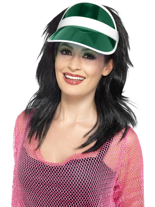 Transparent green 80s sun visor with white trim