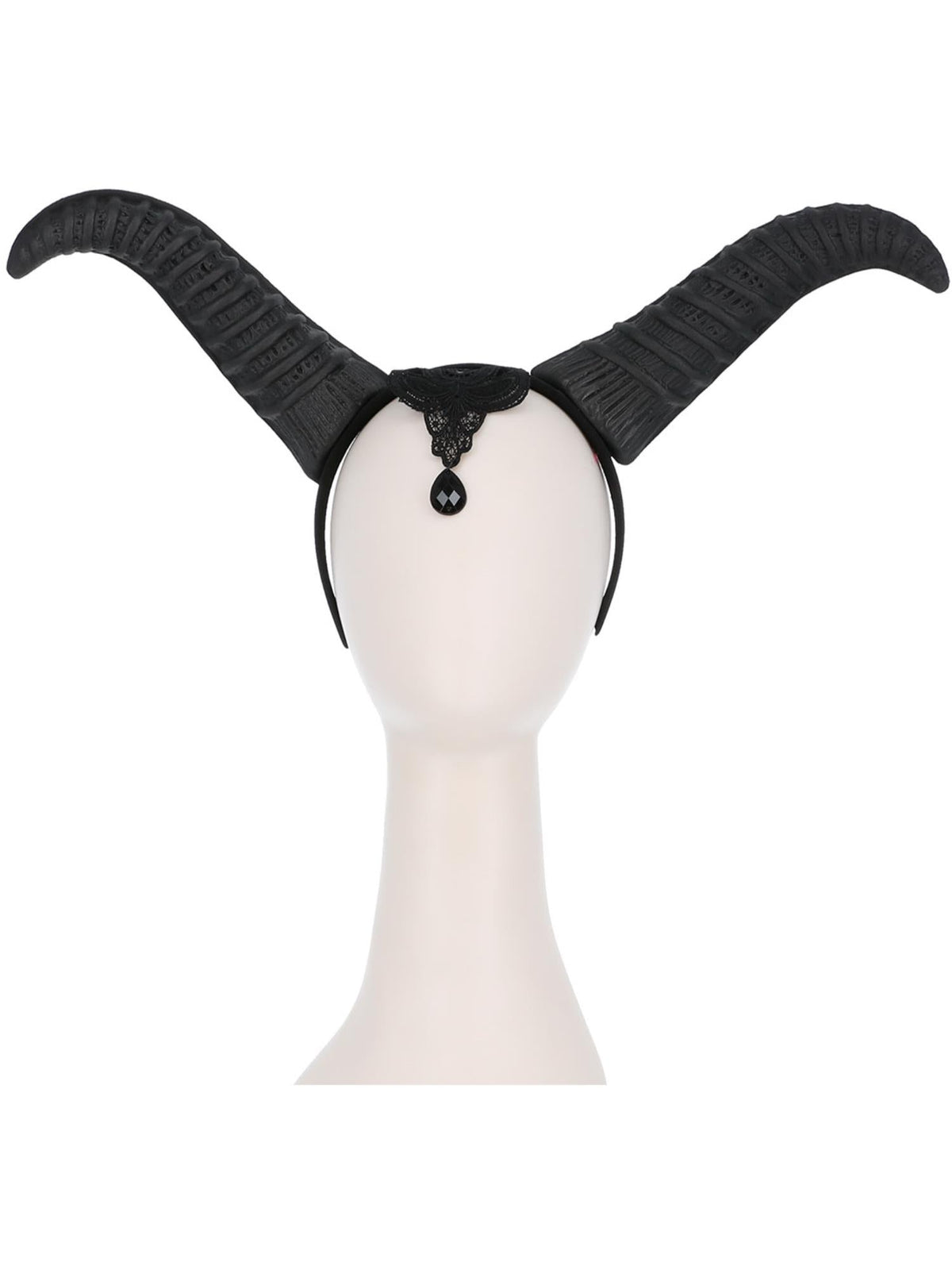 Black demonic queen horns headband shown on its own