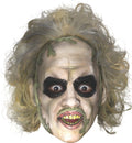 Beetlejuice 3/4 vinyl mask with dark eyes, yellow teeth and messy blonde-green hair