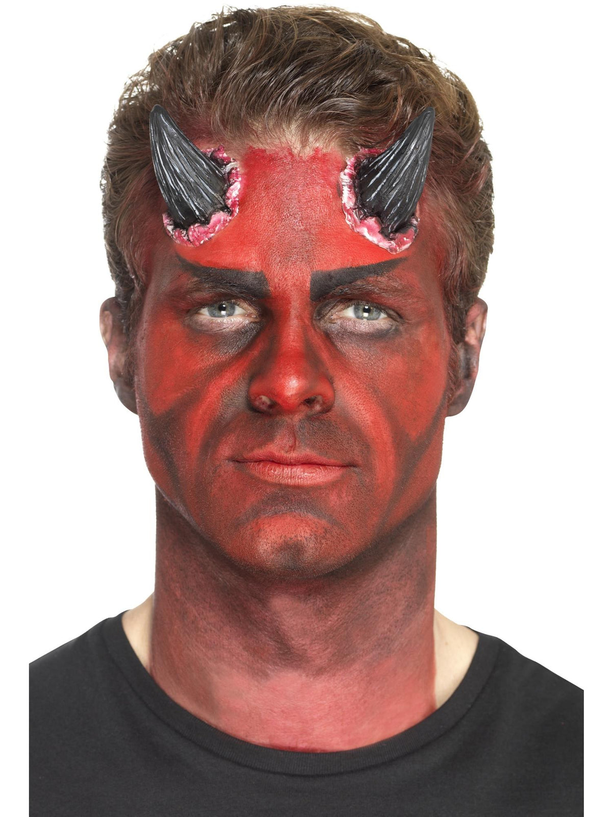 Black latex devil horns, alternate view