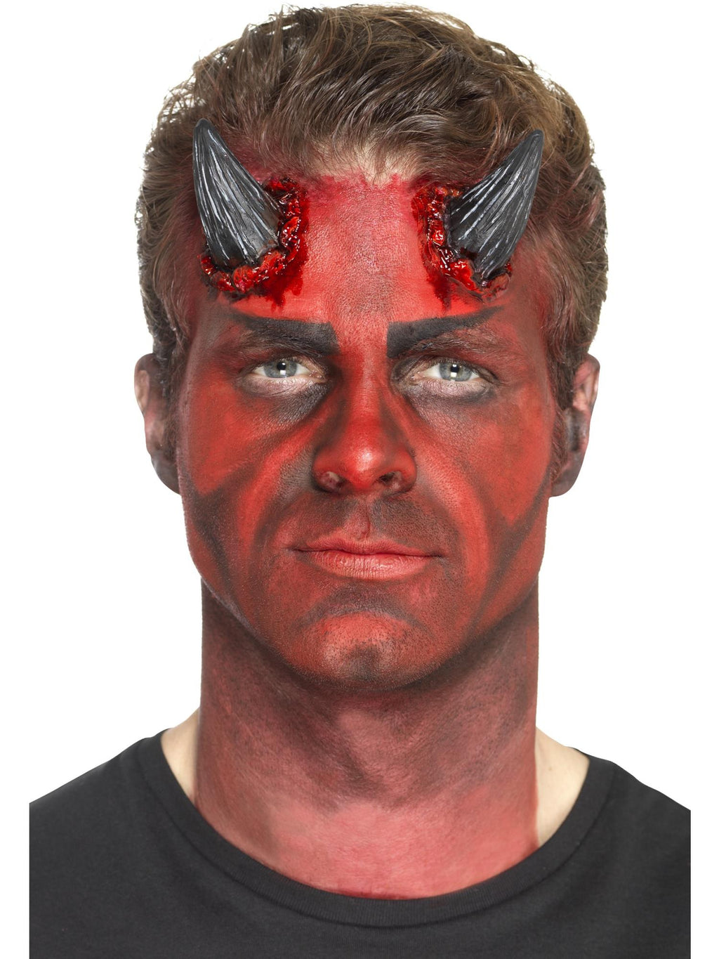 Black latex devil horns, alternate view