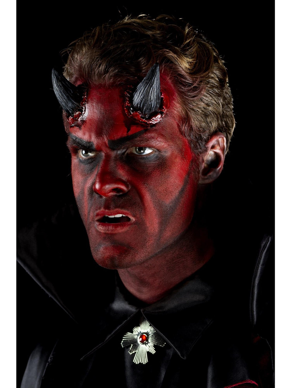 Black latex devil horns, alternate view