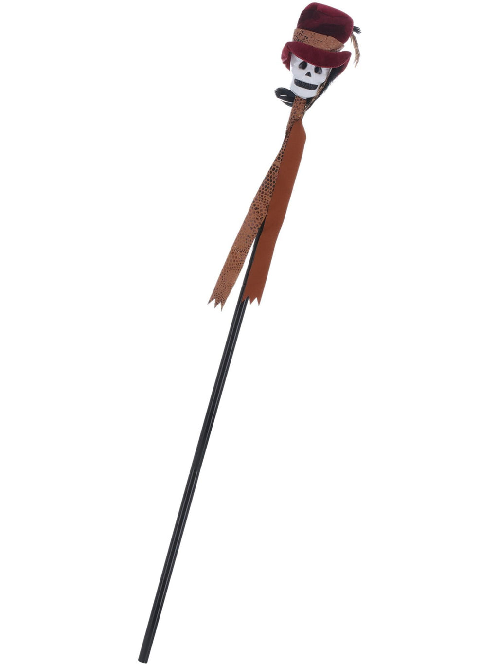 Black cane with a skull wearing a top hat on the handle