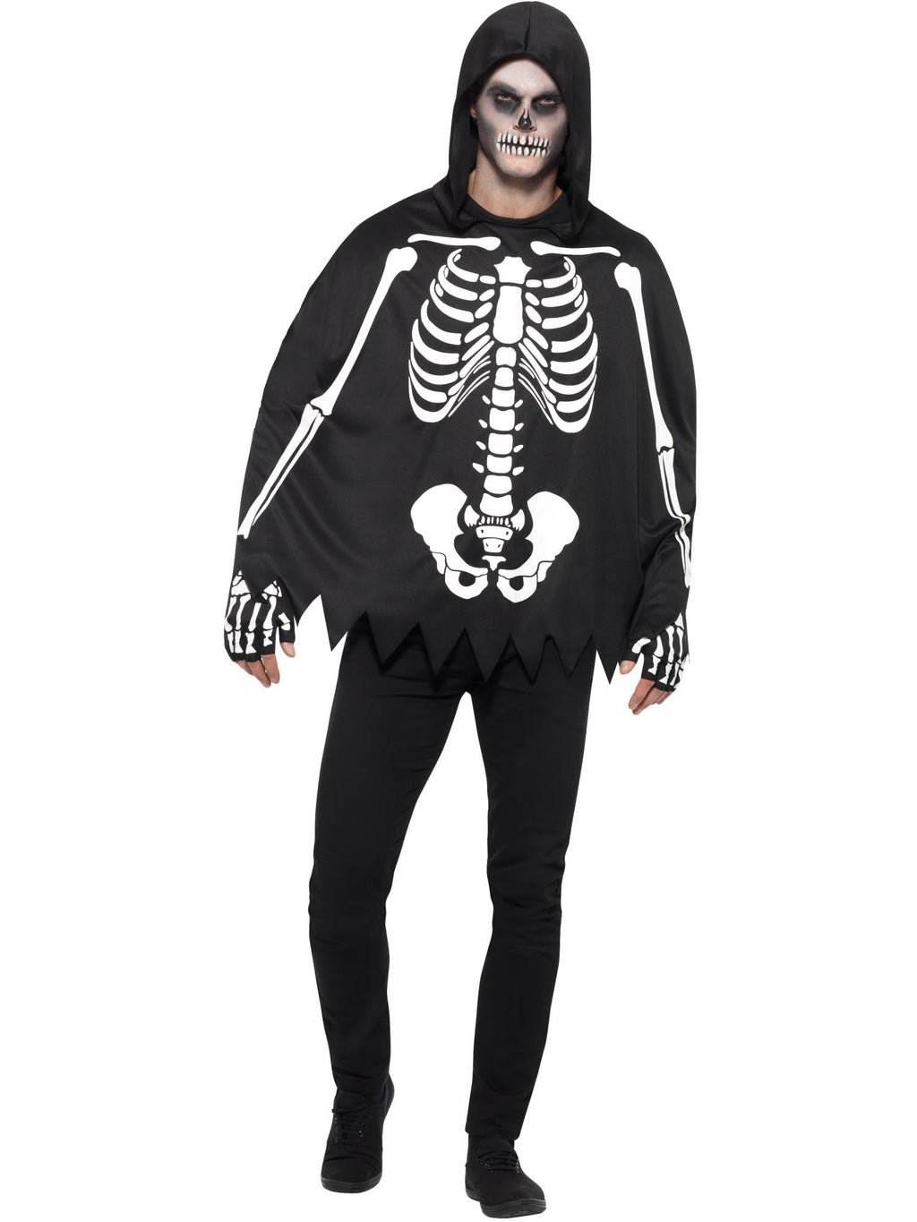 Skeleton hooded poncho and gloves kit, alternate view
