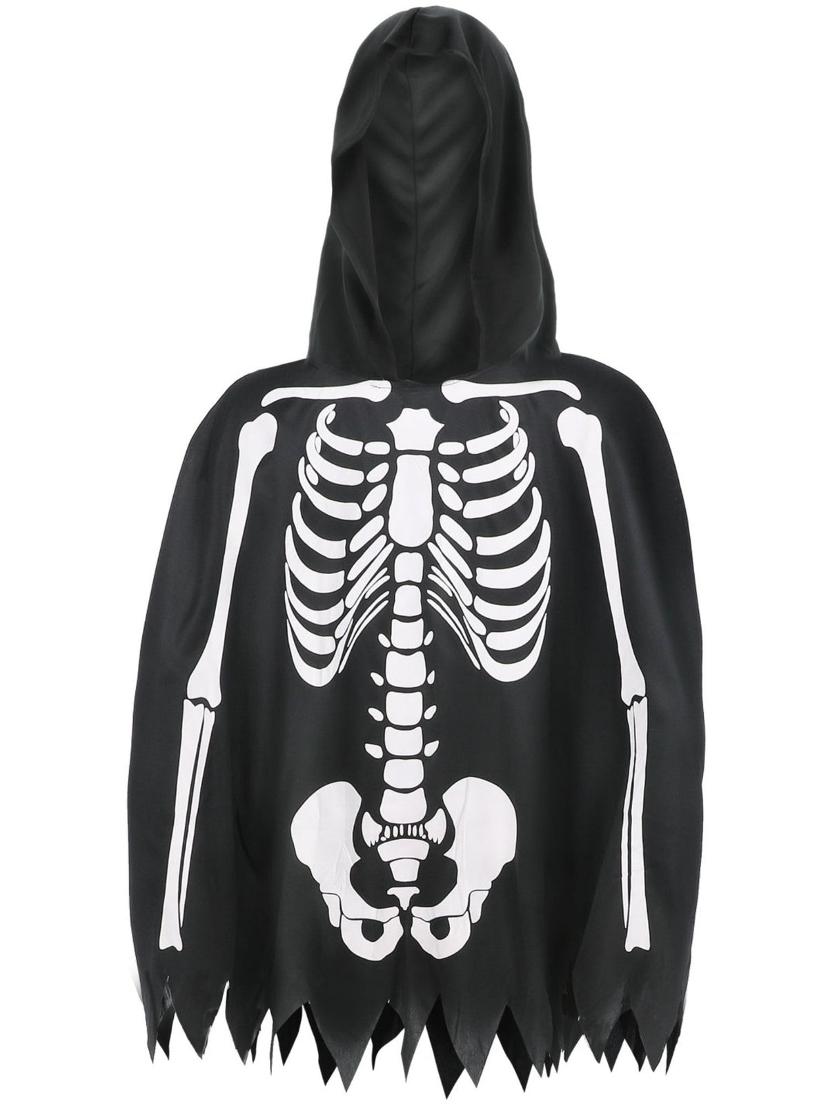 Skeleton hooded poncho and gloves shown on their own