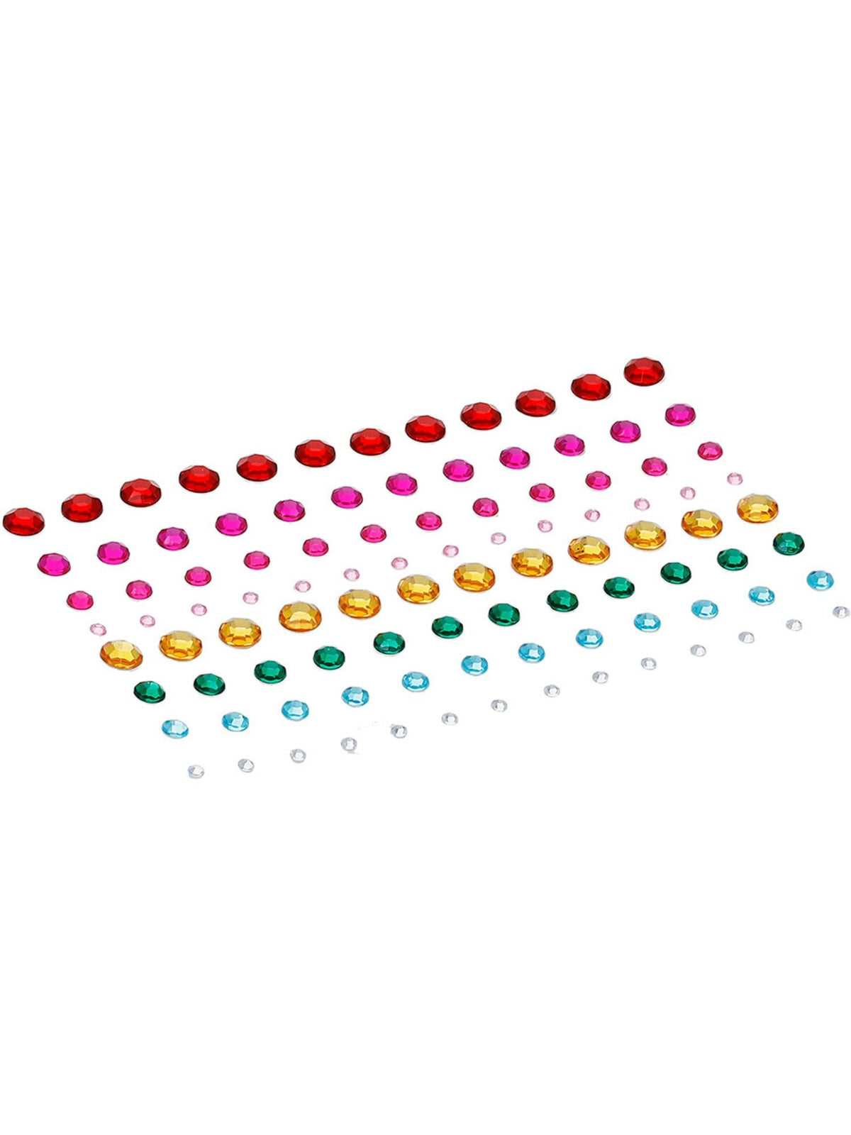 Sheet of rainbow jewel face gems shown on its own