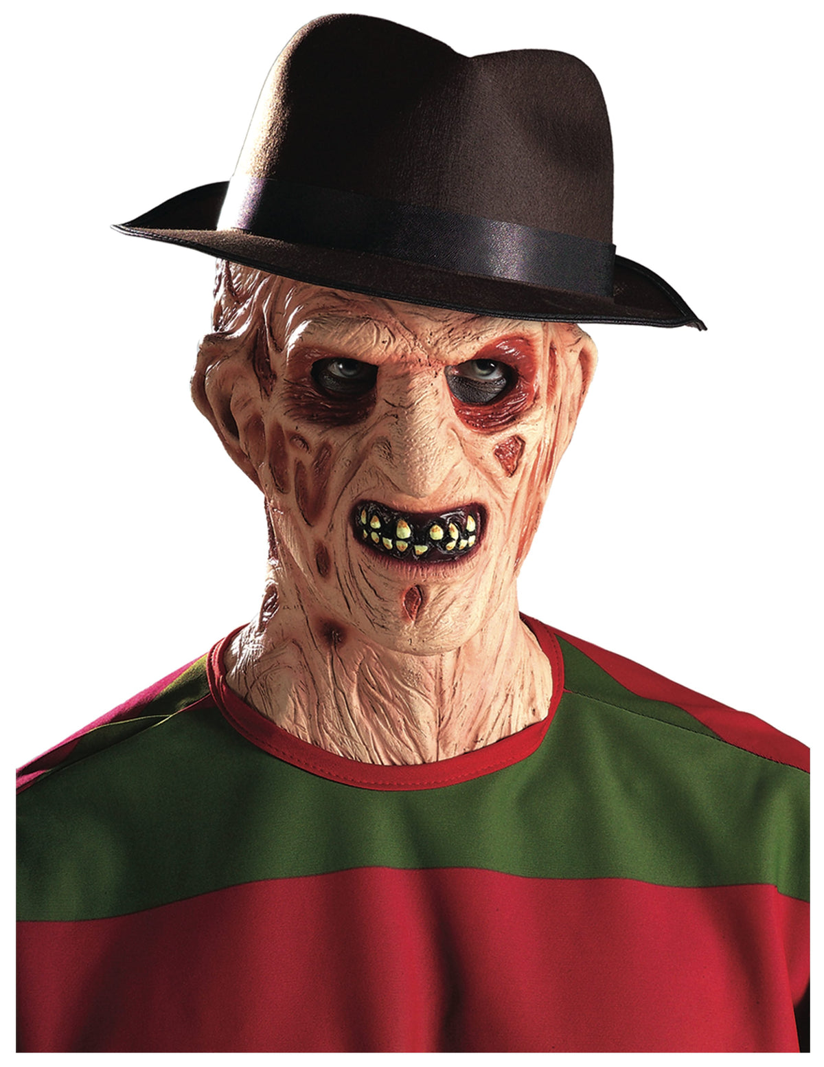 Person in a Freddy mask wearing the dark brown felt Freddy Krueger hat