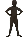 Child in a full-body black second skin lycra suit covering head to toe