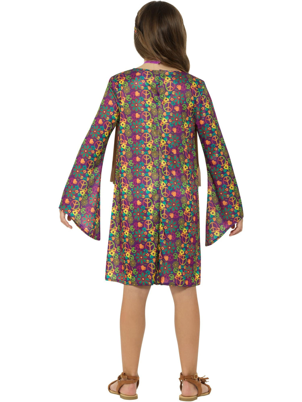 Back view of the Hippie Girl Dress & Waistcoat Costume, Child