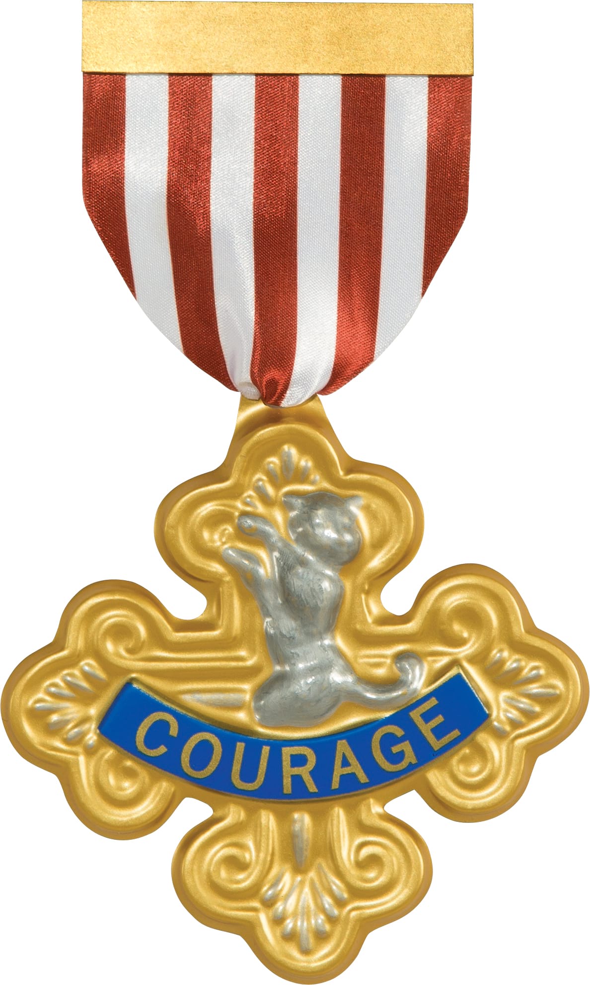 Gold Courage medal with red and white striped ribbon