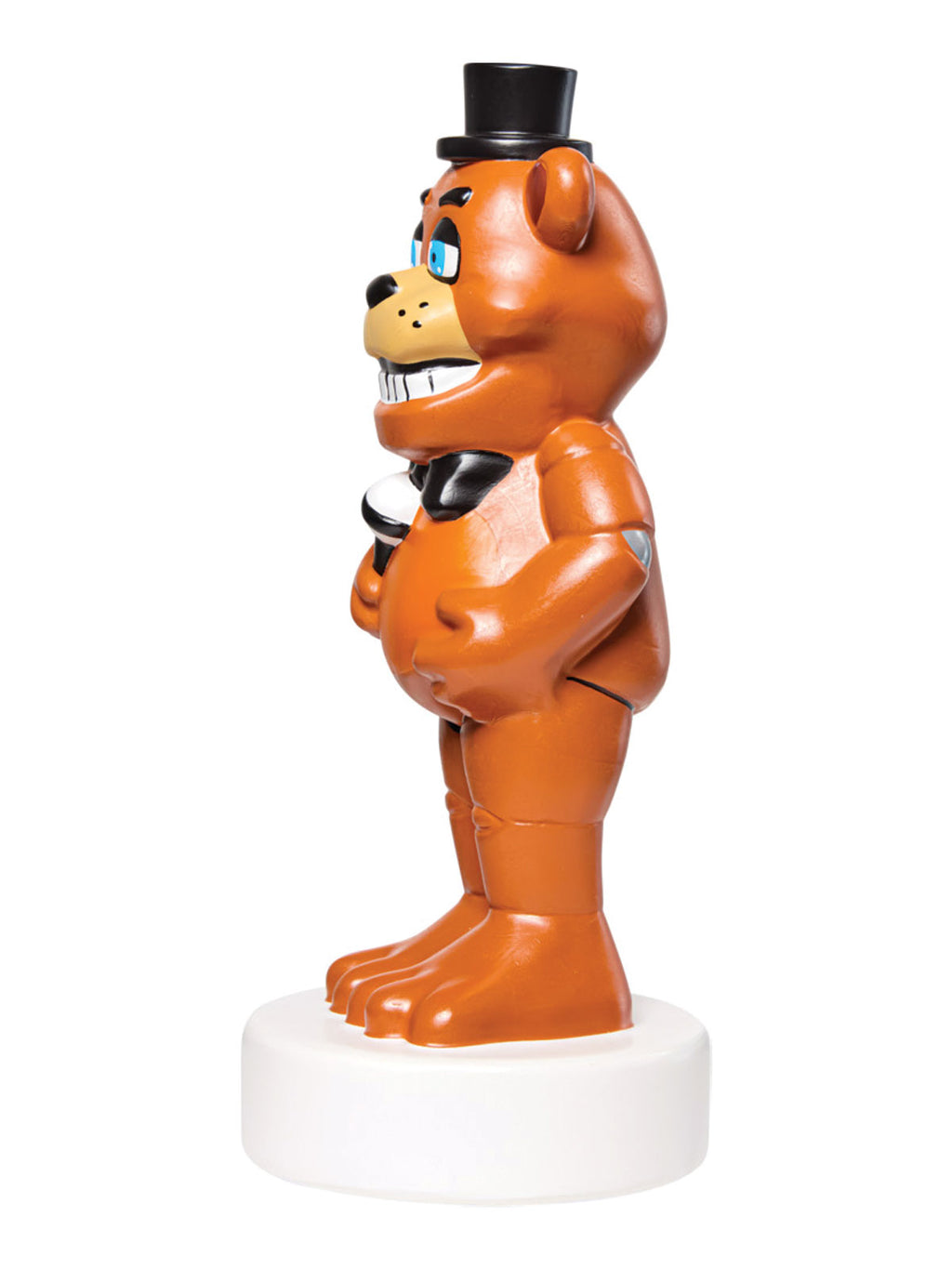 Three-quarter view of the Freddy bear figure on its base