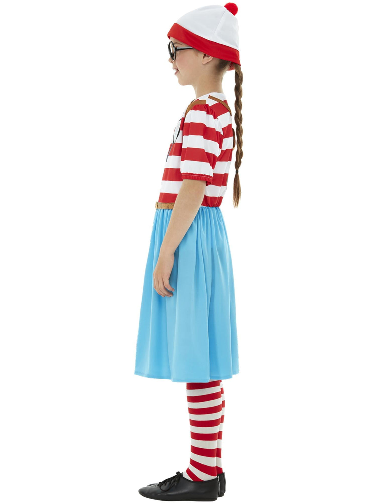 Side view of the Where's Wally? Wenda Deluxe Costume, Child