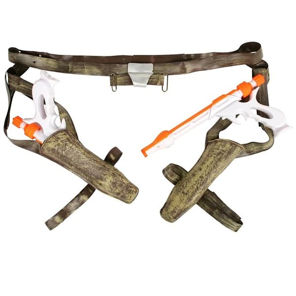 Jango Fett faux leather belt with two leg holsters and toy blaster