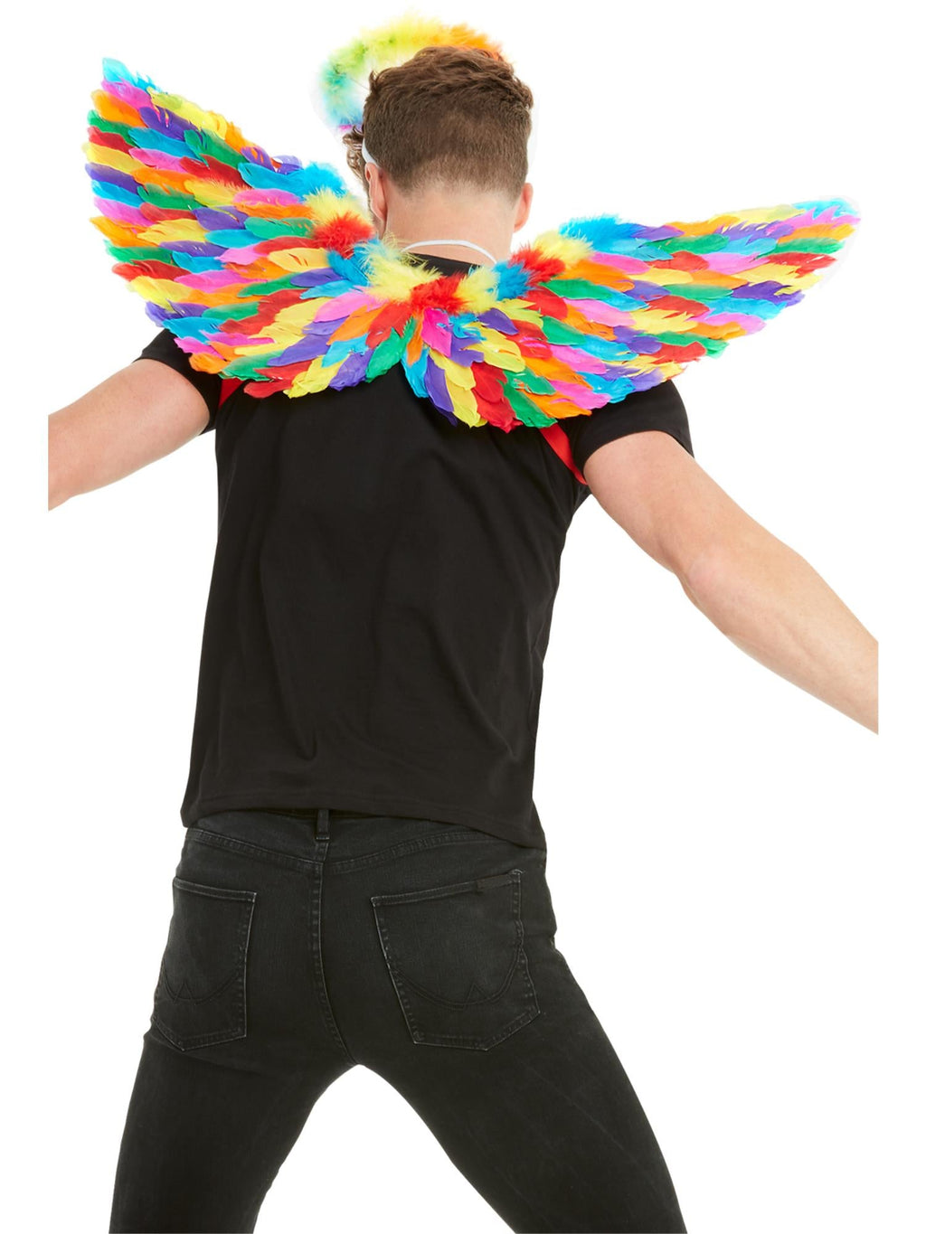 Rainbow feather wings, back view