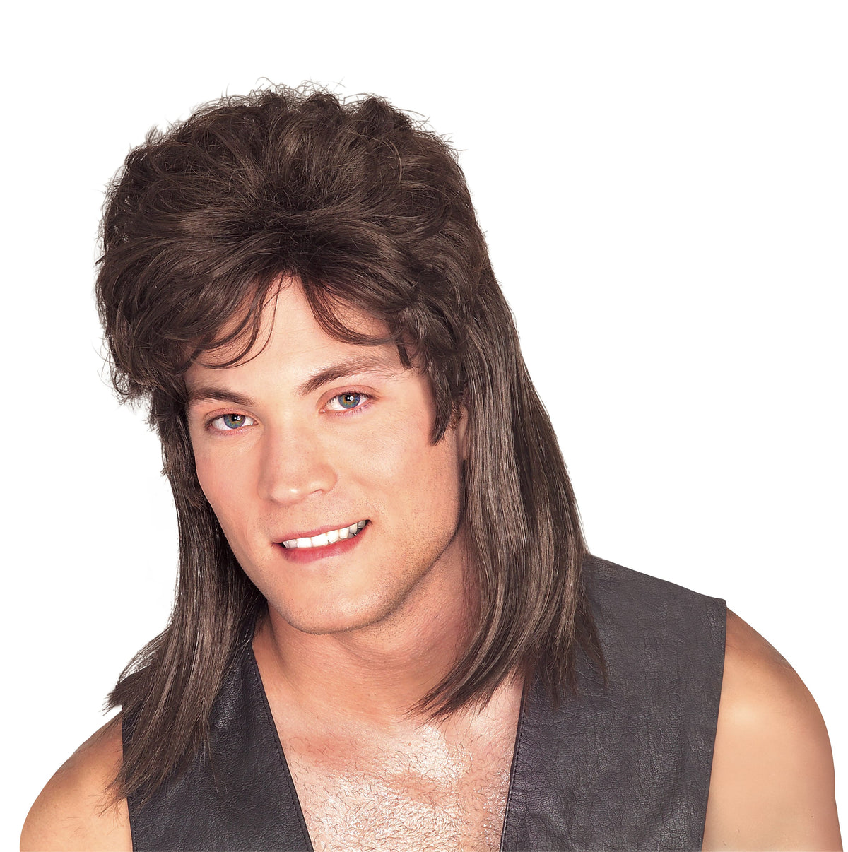 Brown mullet wig, short at the front and long at the back