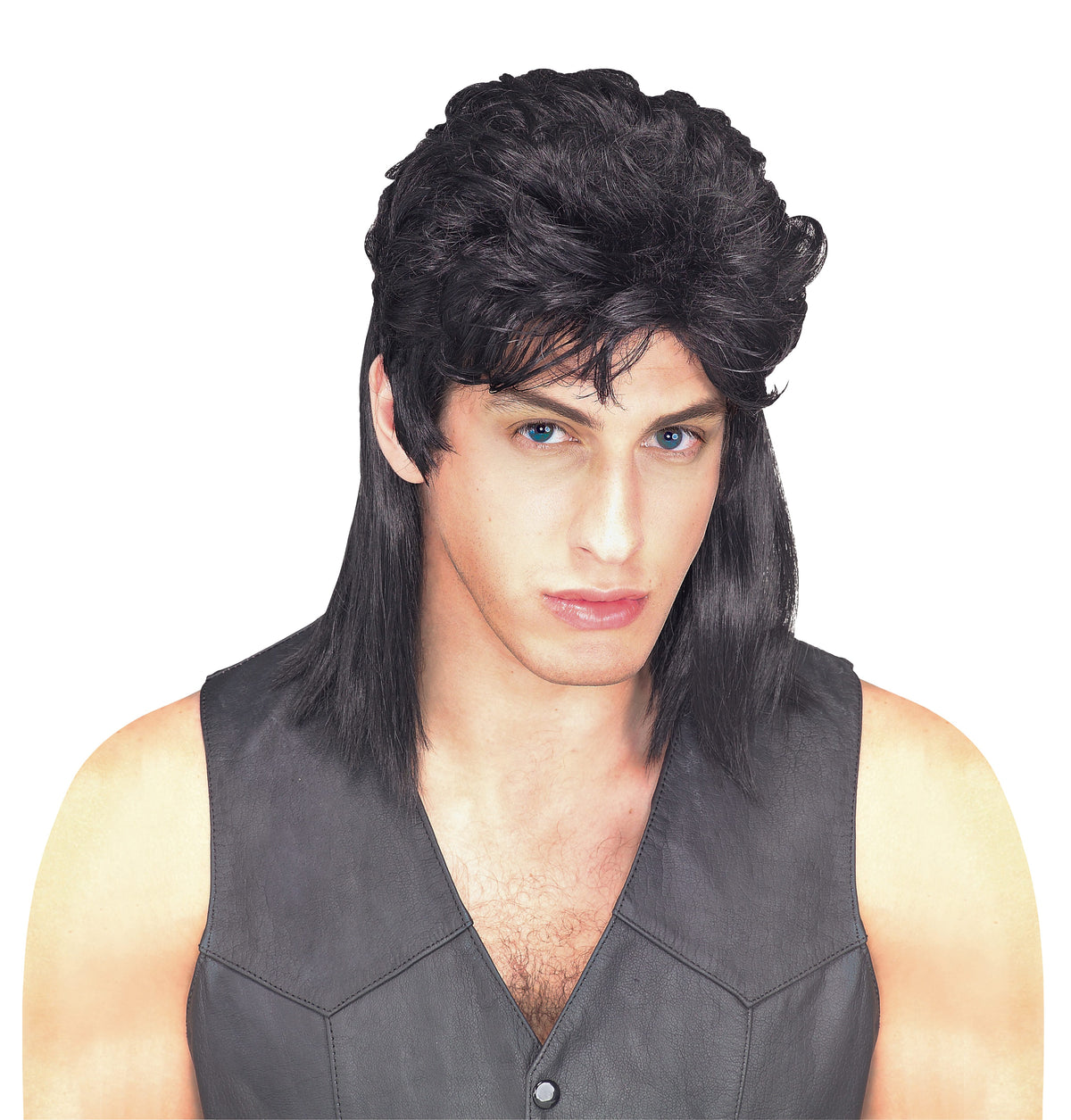 Black mullet wig, short at the front and long at the back