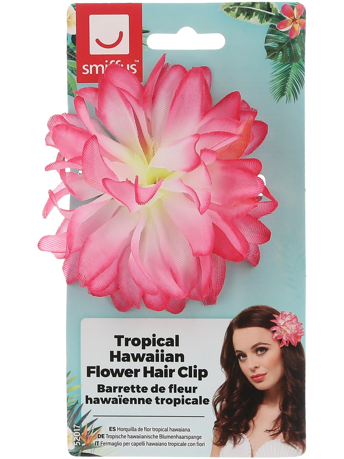 Hawaiian flower hair clip in its retail packaging