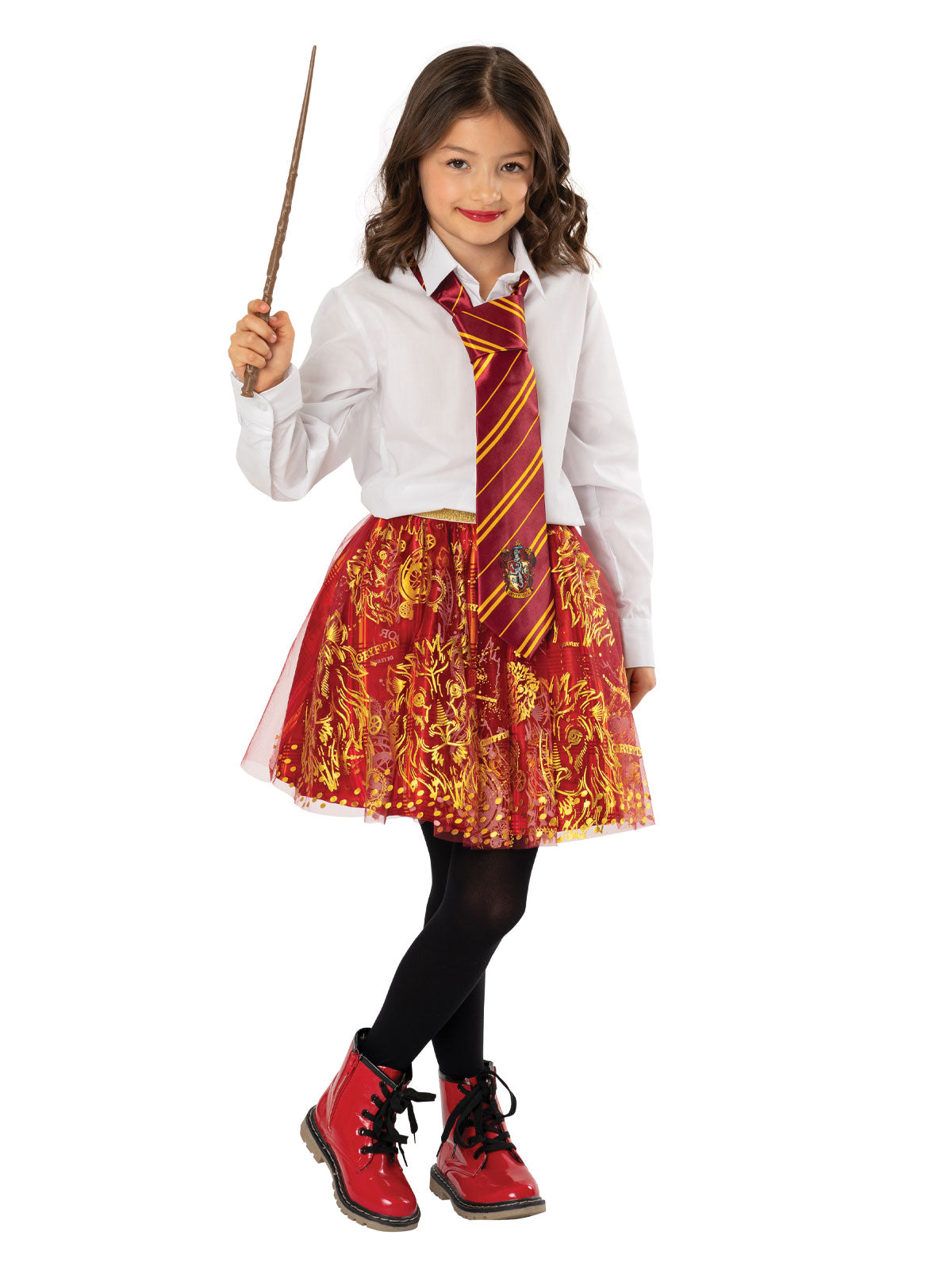 Girl wearing the maroon and gold Gryffindor tutu skirt
