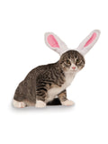 Tabby cat wearing the plush white bunny ears headband with pink inserts