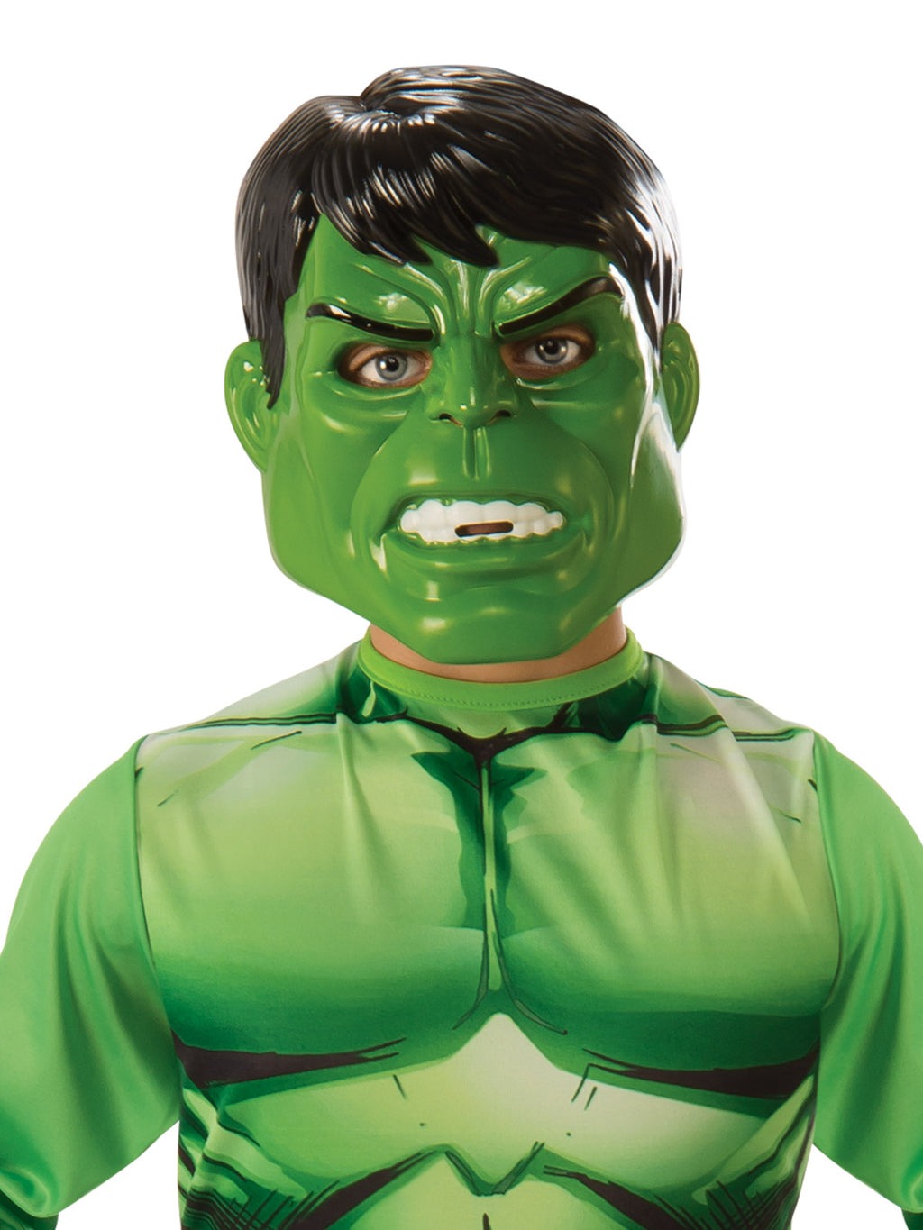Close-up of the moulded plastic Hulk face mask