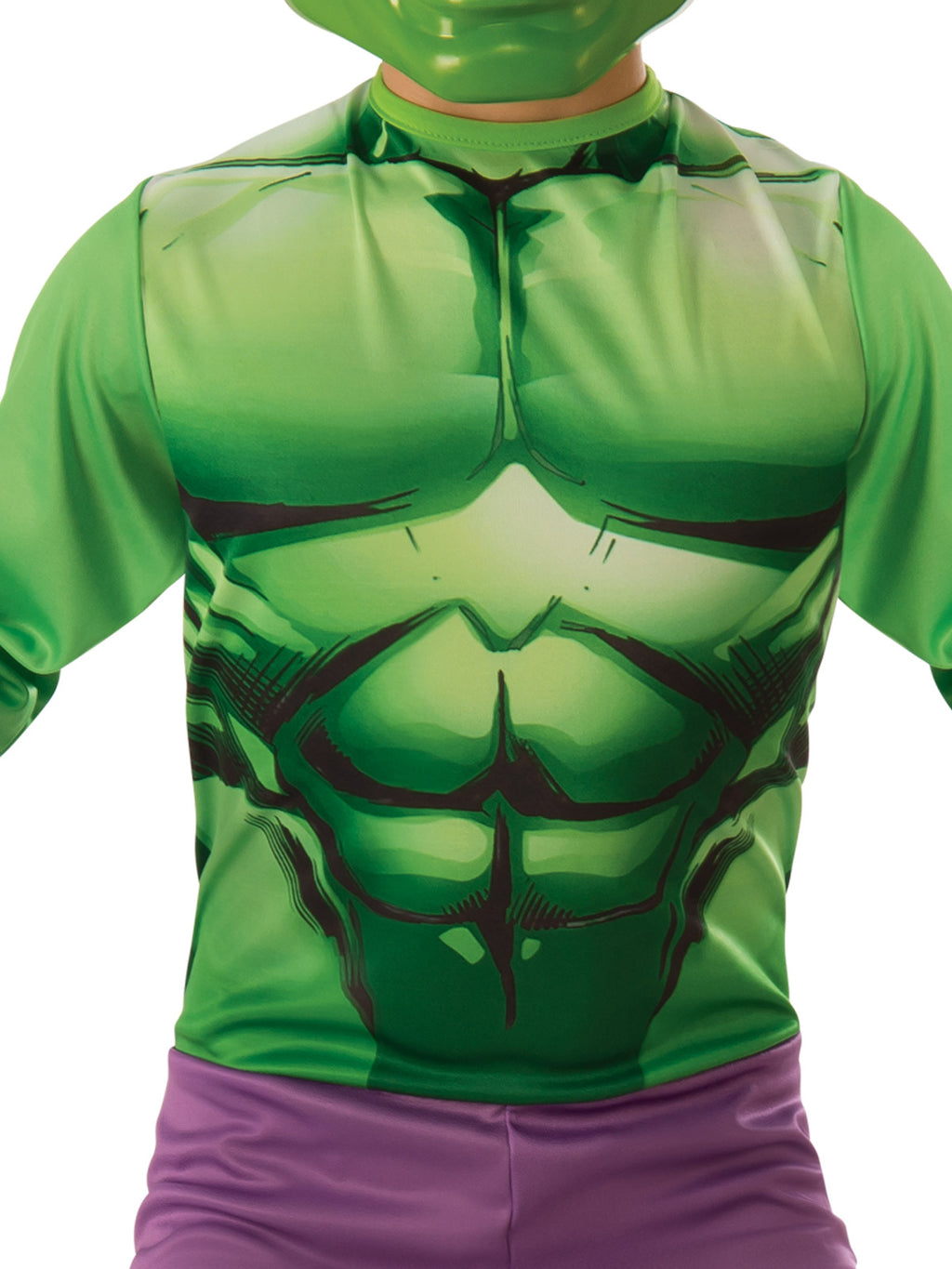 Close-up of the Hulk jumpsuit's printed green muscles