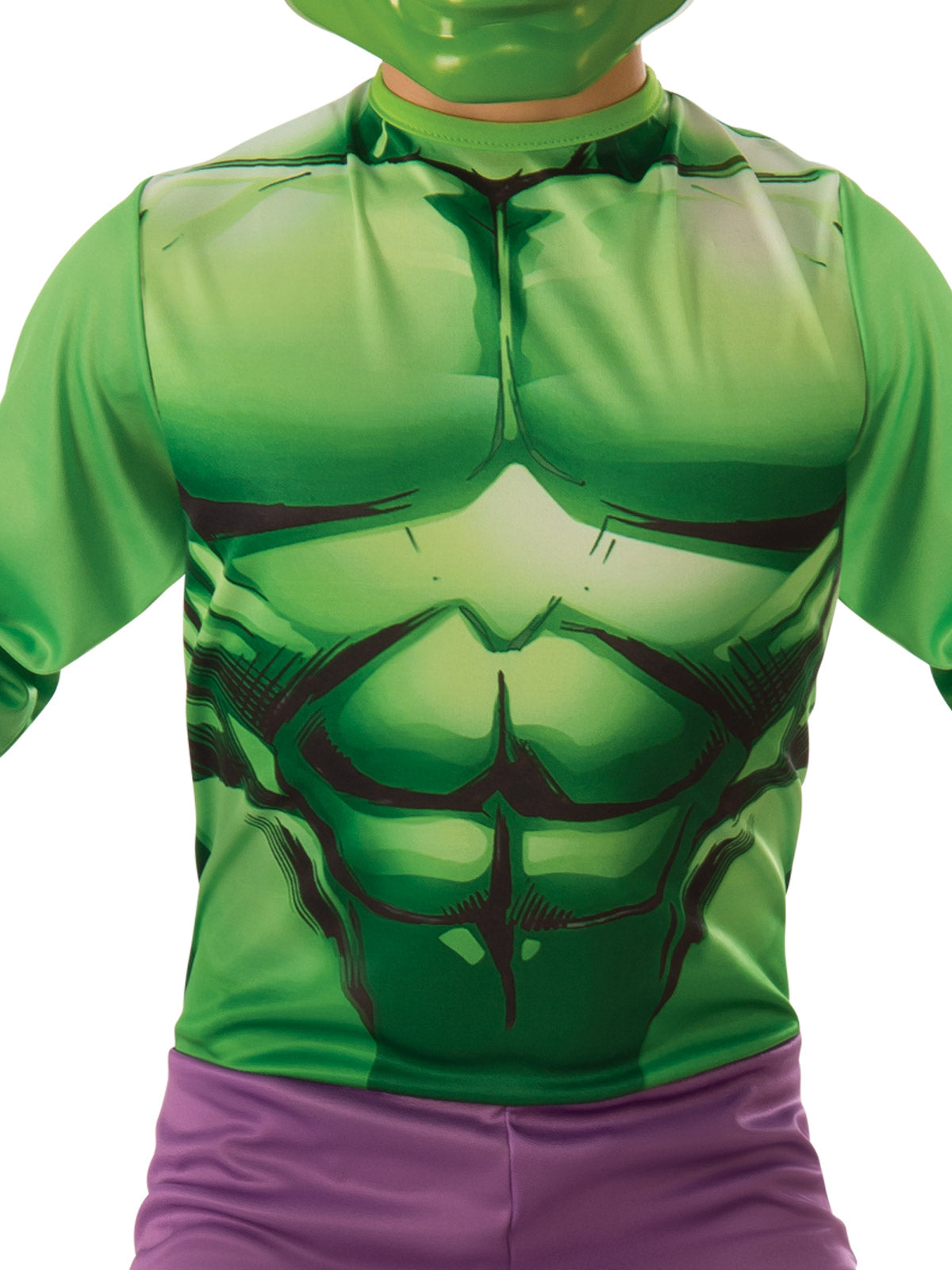 Close-up of the Hulk jumpsuit's printed green muscles