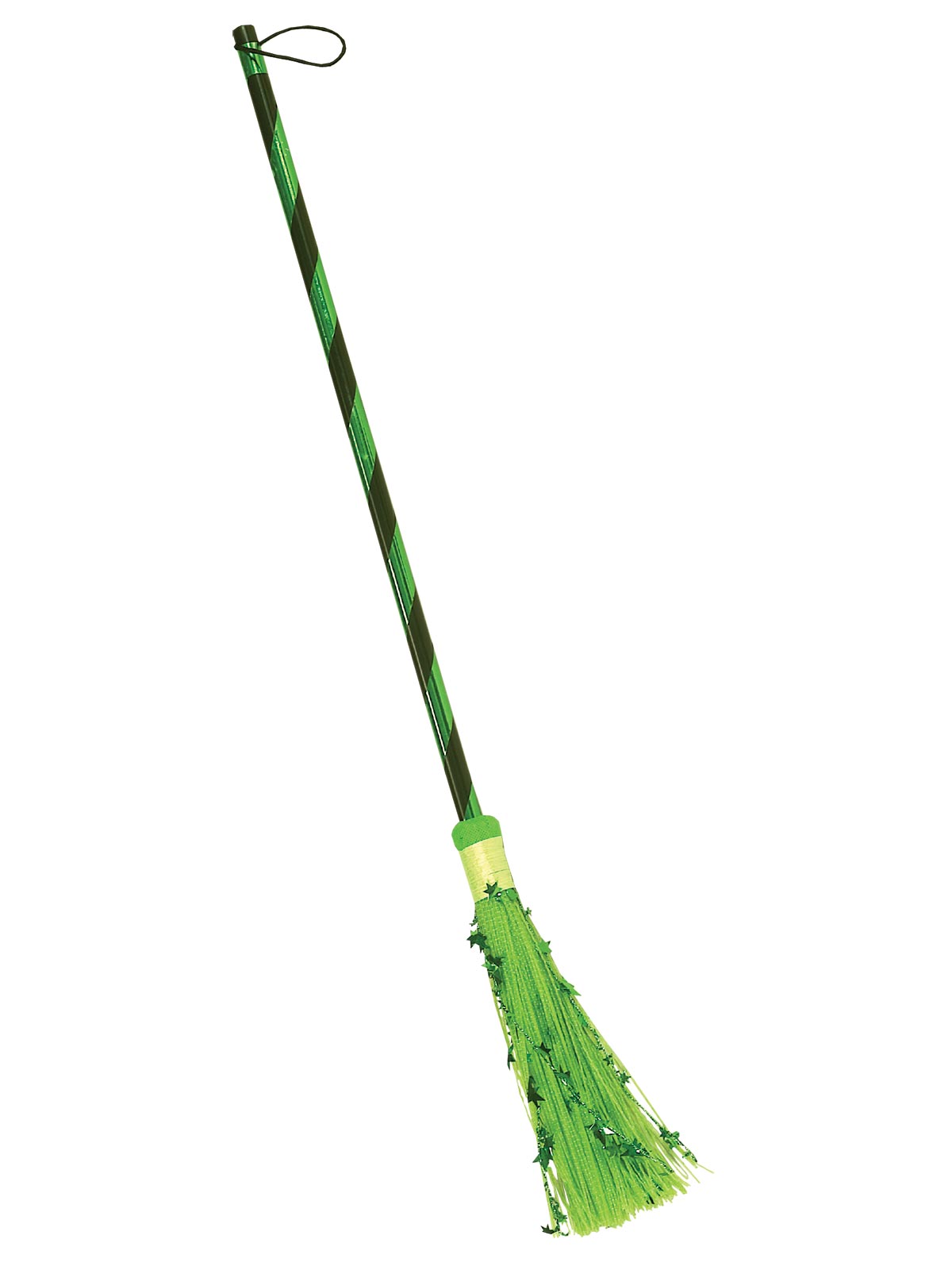 Metallic green glittery witch broom with hanging loop