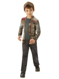 Boy in Star Wars Finn jumpsuit with printed brown jacket and grey pants