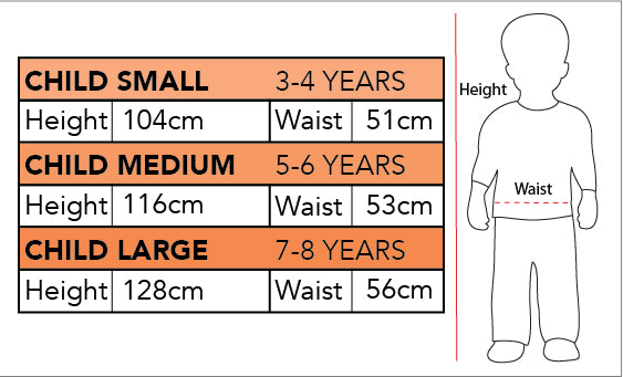 Size chart for the Rapunzel Limited Edition Premium Costume, Child