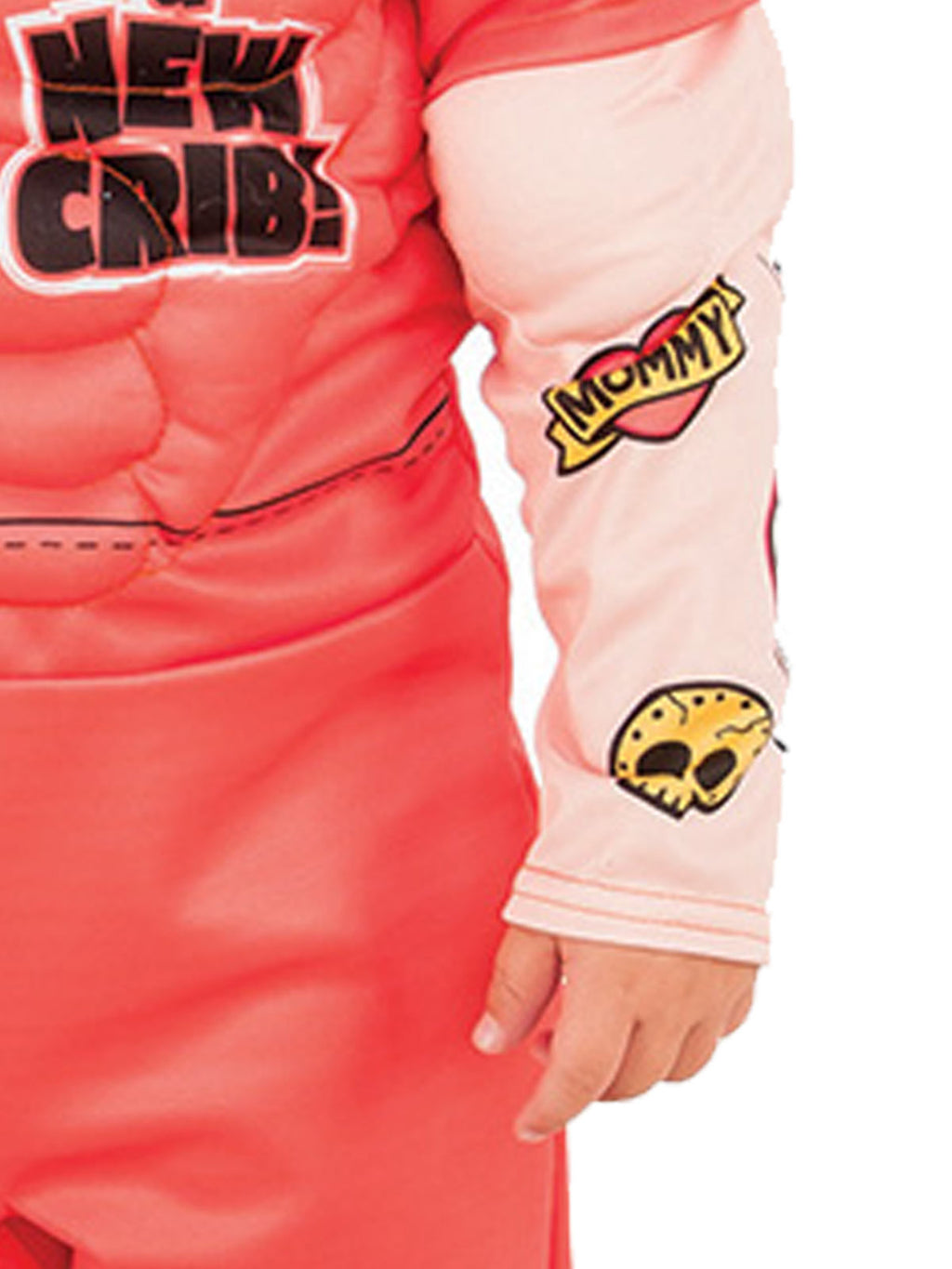 Close-up of the Muscle Man Prisoner jumpsuit sleeve with printed tattoos
