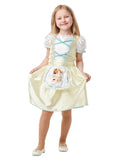 Girl in the Goldilocks costume with a pale yellow satin dress, blue trim and three bears apron