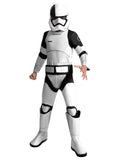 Child wearing the Stormtrooper Executioner deluxe jumpsuit with padded arms, printed belt and mask
