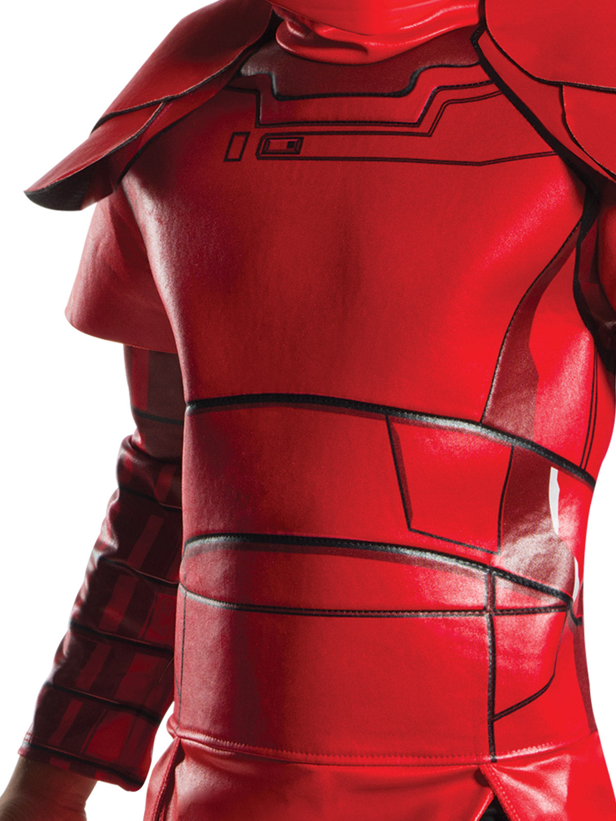 Close-up of the Praetorian Guard robe's red armour panels and printed detail