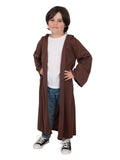 Boy wearing the Star Wars Jedi Classic Robe, a long brown robe with wide sleeves
