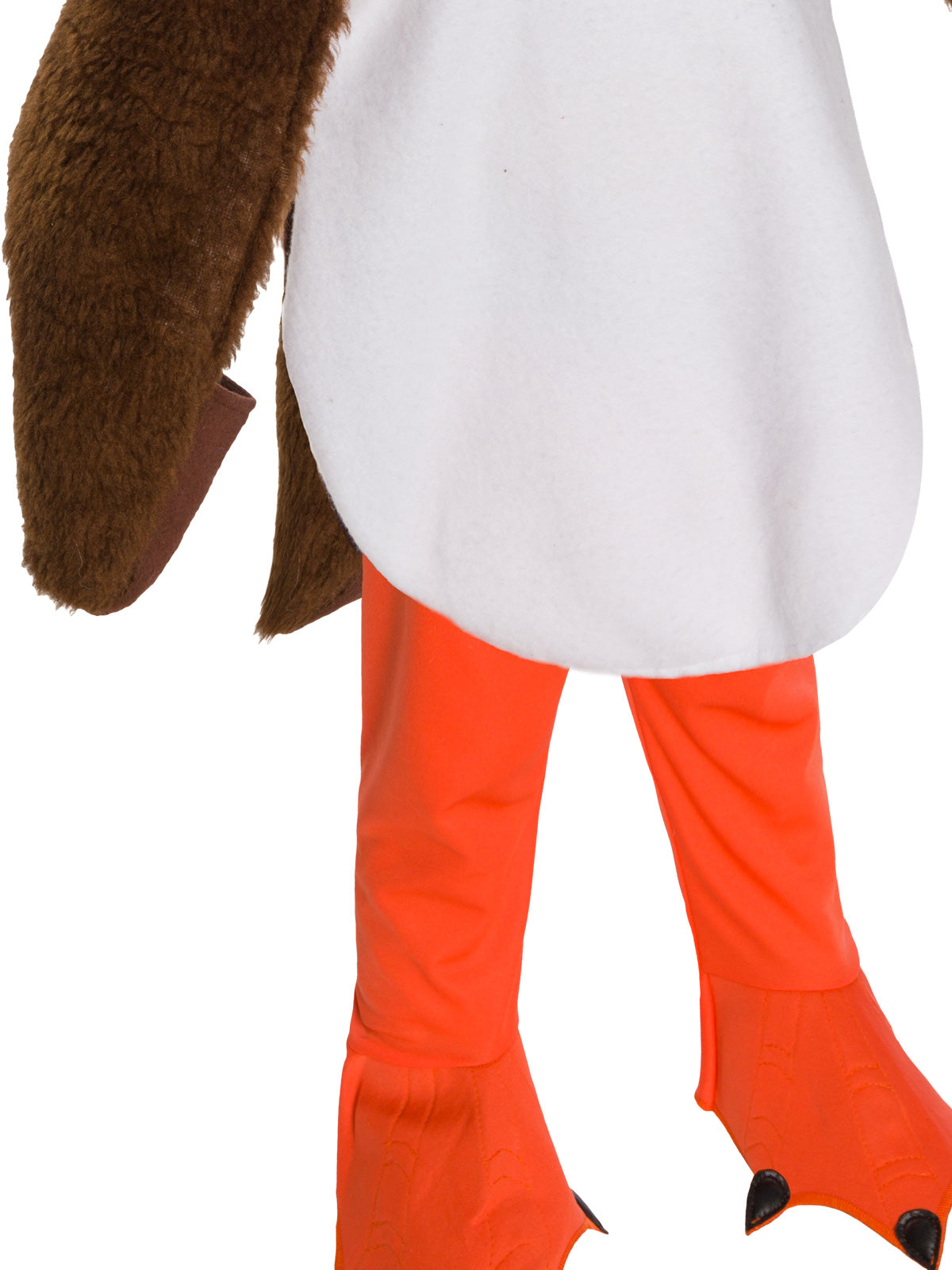 Close-up of the Porg costume's faux fur sleeve and orange pant legs