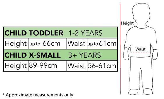Size chart for the Porg Deluxe Costume, Child
