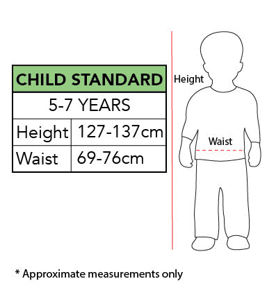 Size chart for the Velociraptor Blue Inflatable Costume, Child