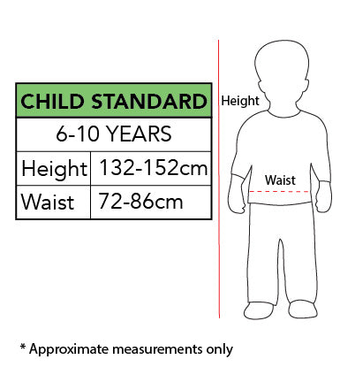 Size chart for the Batman Inflatable Costume Top, Child