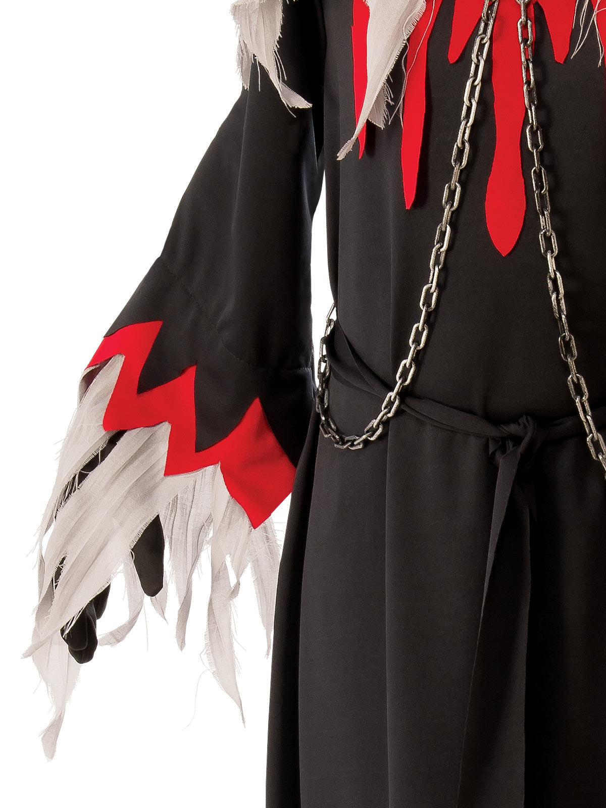 Close-up of the Cyclops robe's jagged trumpet sleeve and waist sash