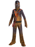 Boy in Chewbacca jumpsuit with fur print, bandolier, goggle mask and hand and shoe covers