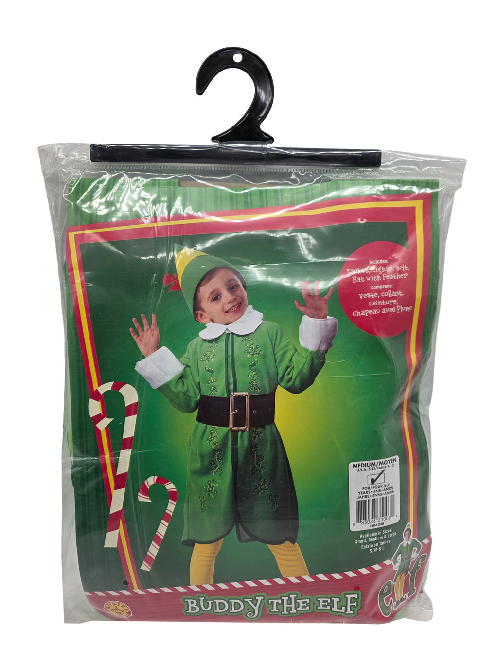 Buddy the Elf costume in its printed retail packaging