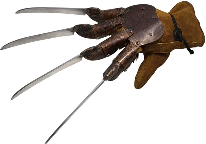 Freddy Krueger glove with faux leather hand and four long blades
