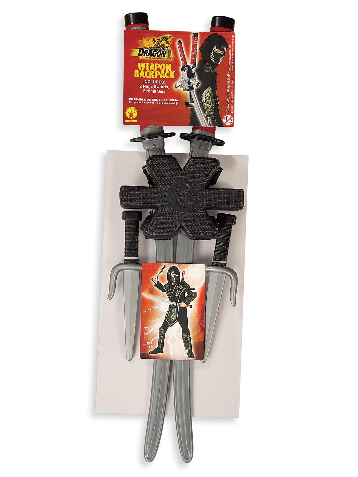 Ninja weapon set with swords, daggers and back holder in retail packaging