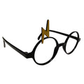 Round black Harry Potter glasses with an attached gold lightning bolt scar