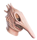 Side view of the Beetlejuice Adam latex mask with stretched face, long nose and horns