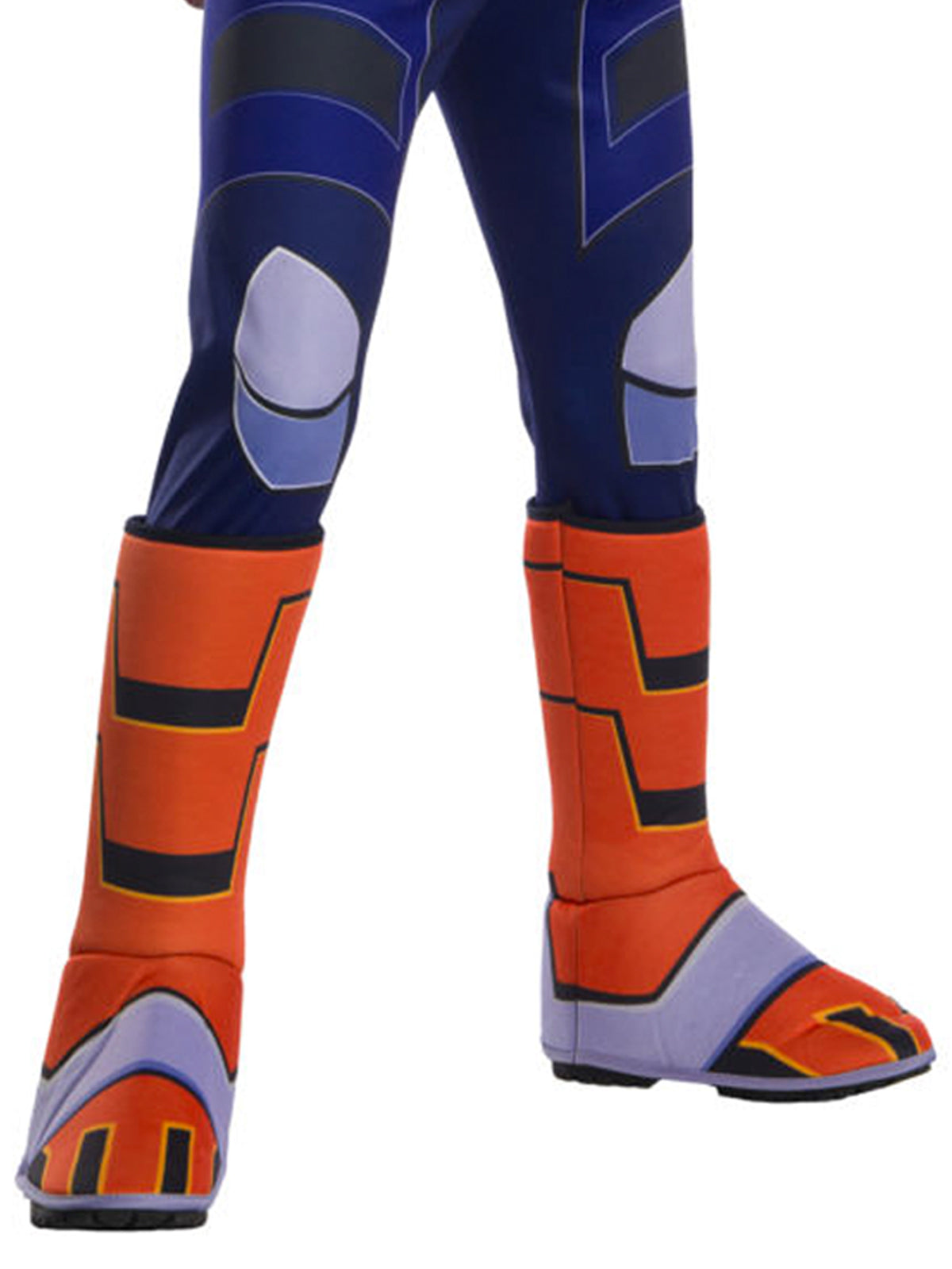 Close-up of the Slade jumpsuit's attached orange foam-backed boot covers