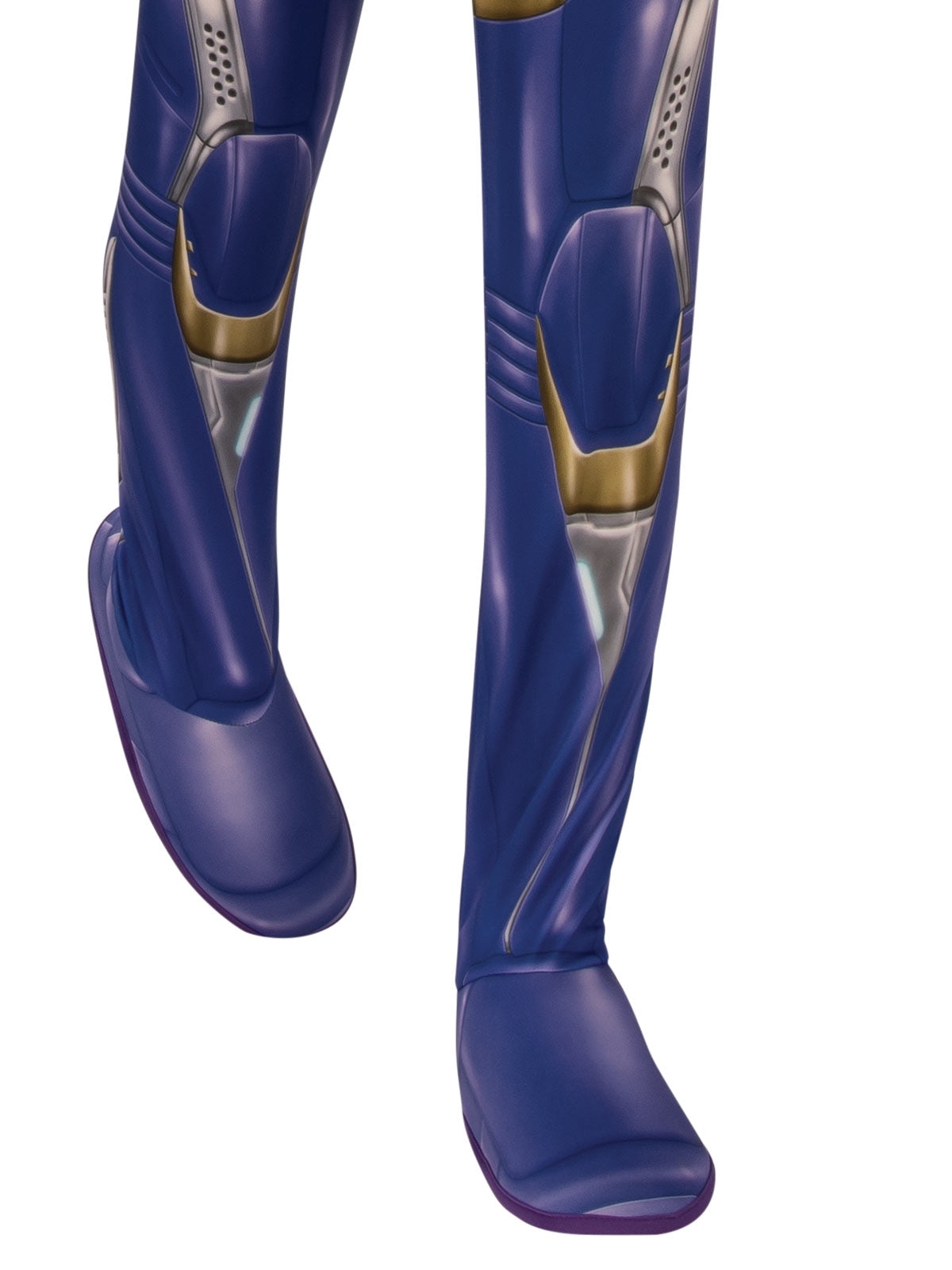 Close-up of the Rescue jumpsuit's printed armour legs with attached shoe covers